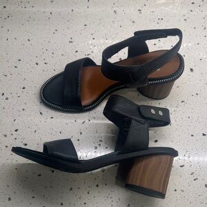 Franco Sarto BASK Women's Heeled Sandal Black Leather Block Heel Open Toe Size 7